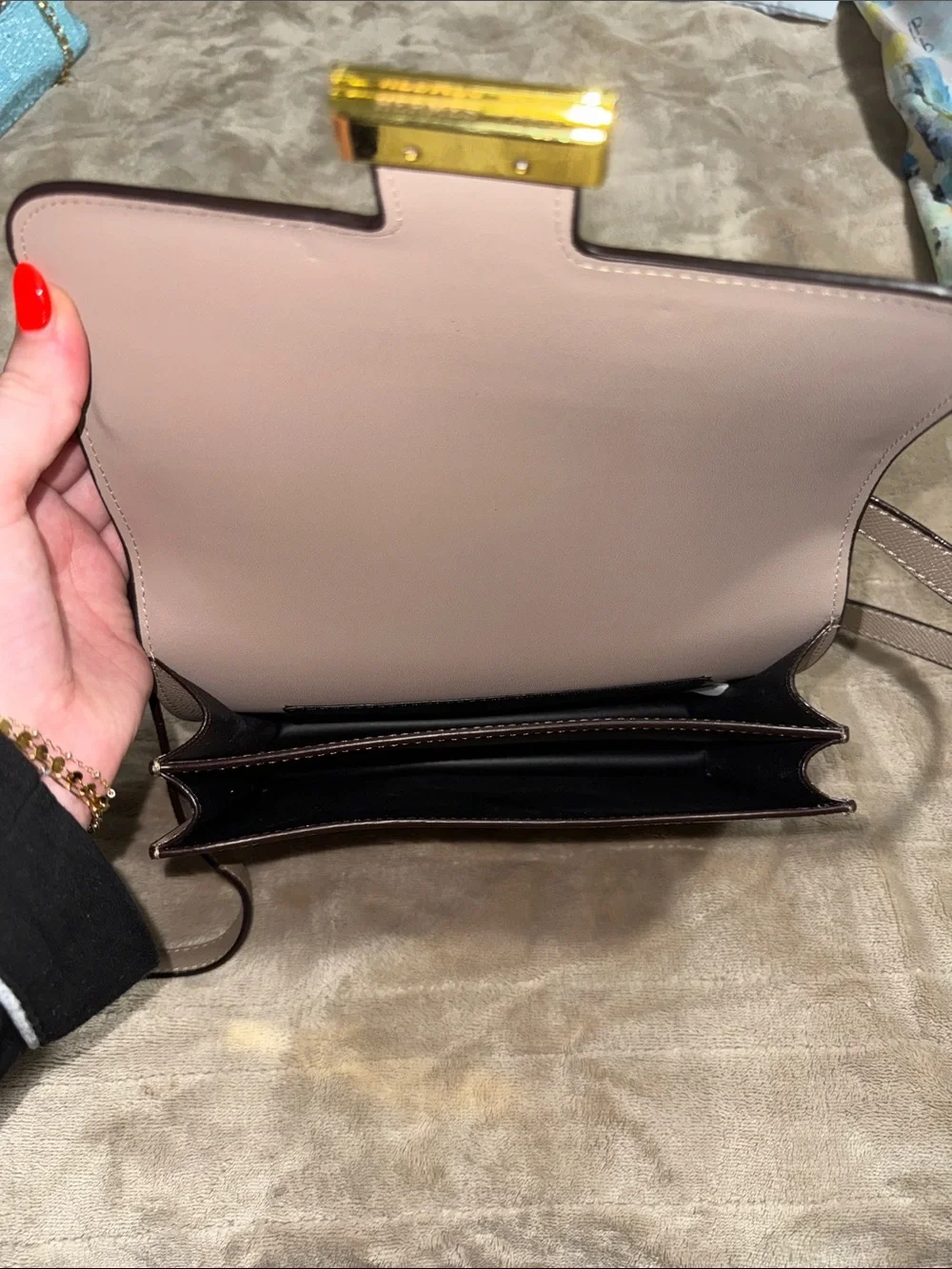 Taupe Leather Crossbody Bag with Gold Hardware